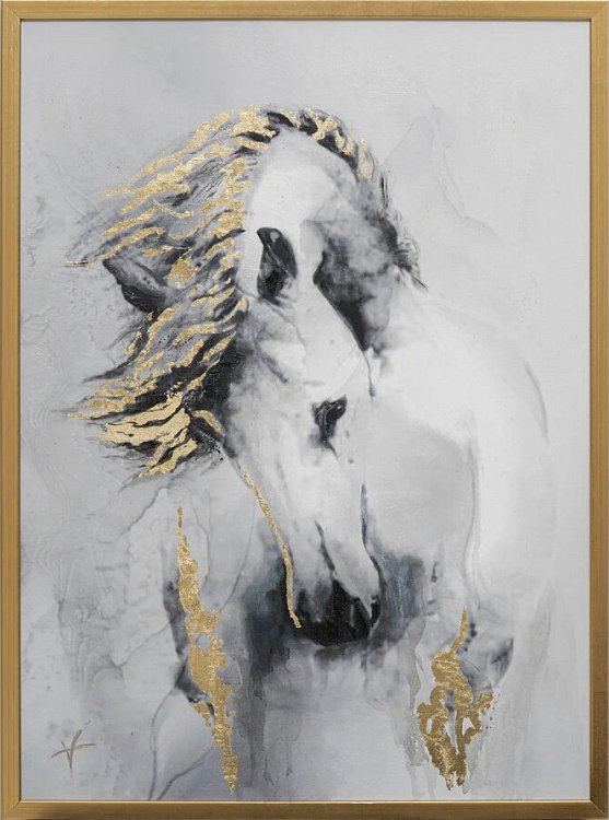 Холст "Белая лошадь" в золотом багете Garda Decor 89VOR-HORSE