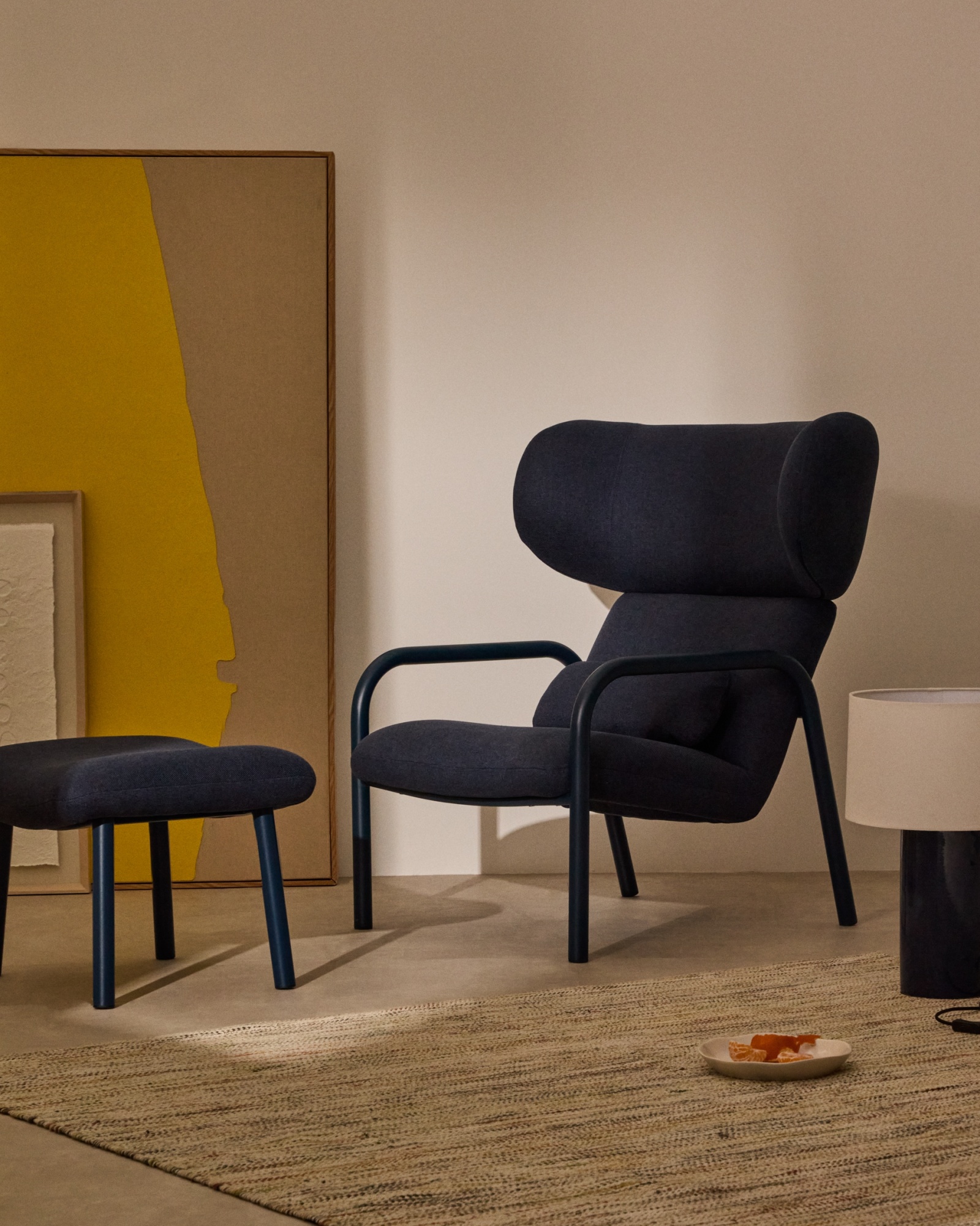 Пуф для ног Inari синий из стали и полиэстра 60 x 50 см La Forma (ex Julia Grup)