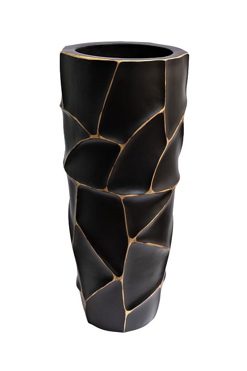 Кашпо черное с золотом Garda Decor ZSC872-27BL-GL
