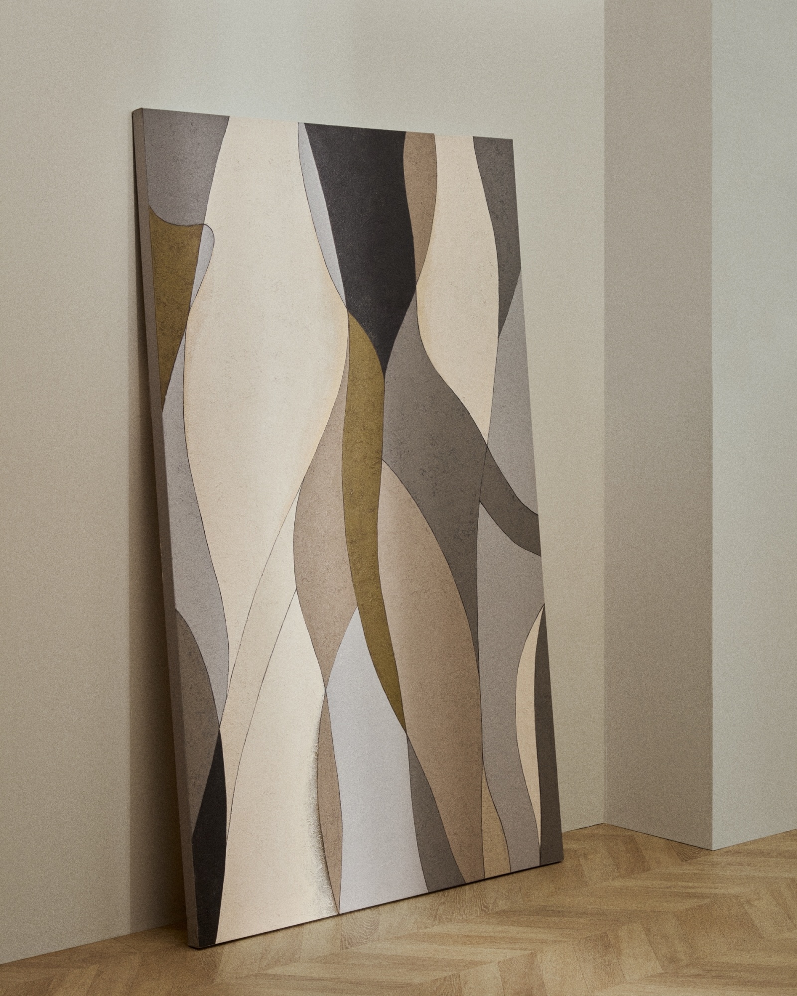 Абстрактный холст Marvilo серо-горчичного цвета 120 x 200 см La Forma (ex Julia Grup)