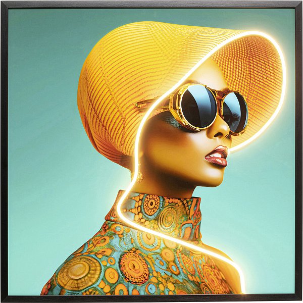 Картина Sun Hat Woman Yellow LED 80x80cm KARE 56576