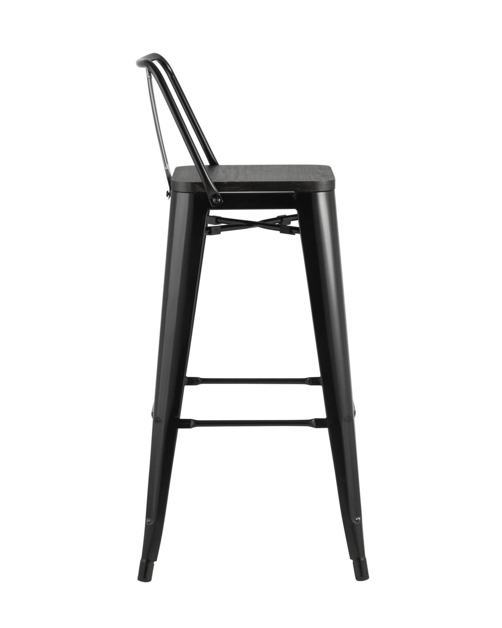 Стул барный TOLIX WOOD со спинкой черный глянцевый Stool Group