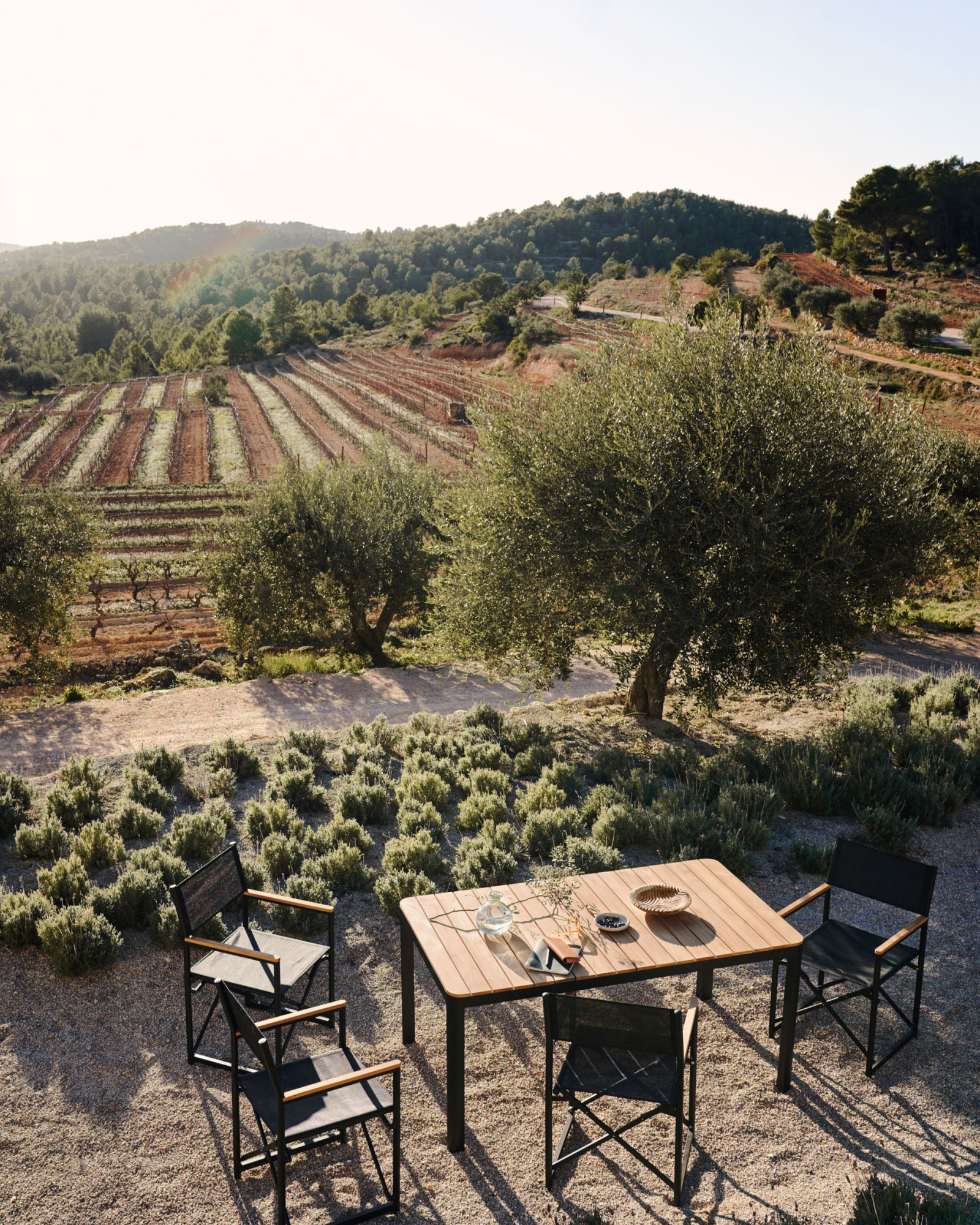 Llado Складной стул из черного алюминия с подлокотниками из массива тика La Forma (ex Julia Grup)