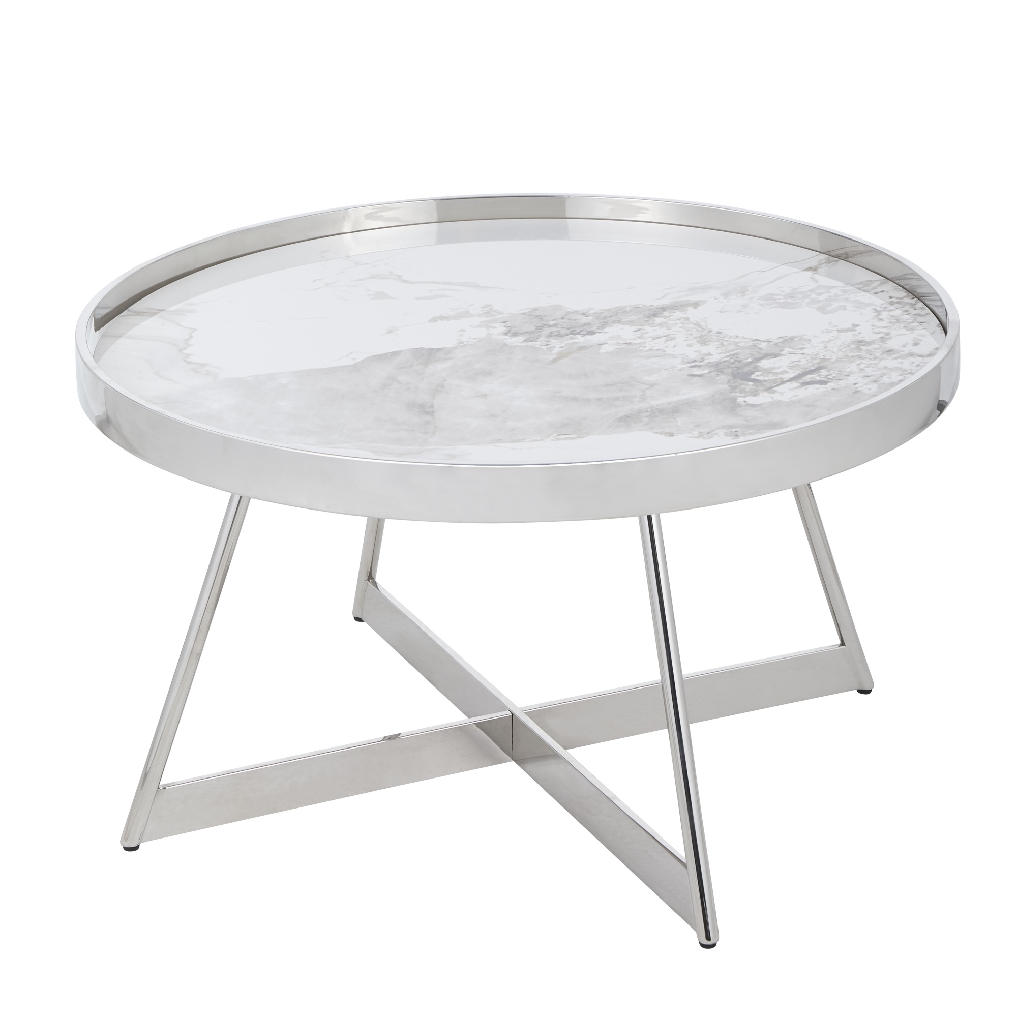 Журнальный столик Гера 80*80см белая керамика сталь серебро Stool Group