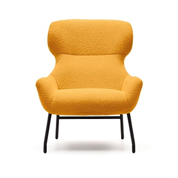 Belina Кресло из горчичной ткани букле и стали с черной отделкой La Forma (ex Julia Grup) Belina Кресло из горчичной ткани букле и стали с черной отделкой La Forma (ex Julia Grup)