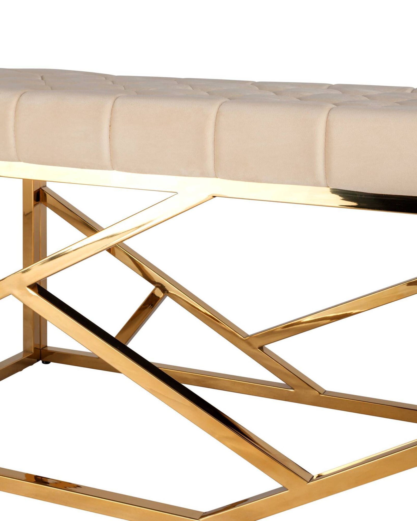 Банкетка-скамейка АРТ ДЕКО велюр бежевый сталь золото Stool Group