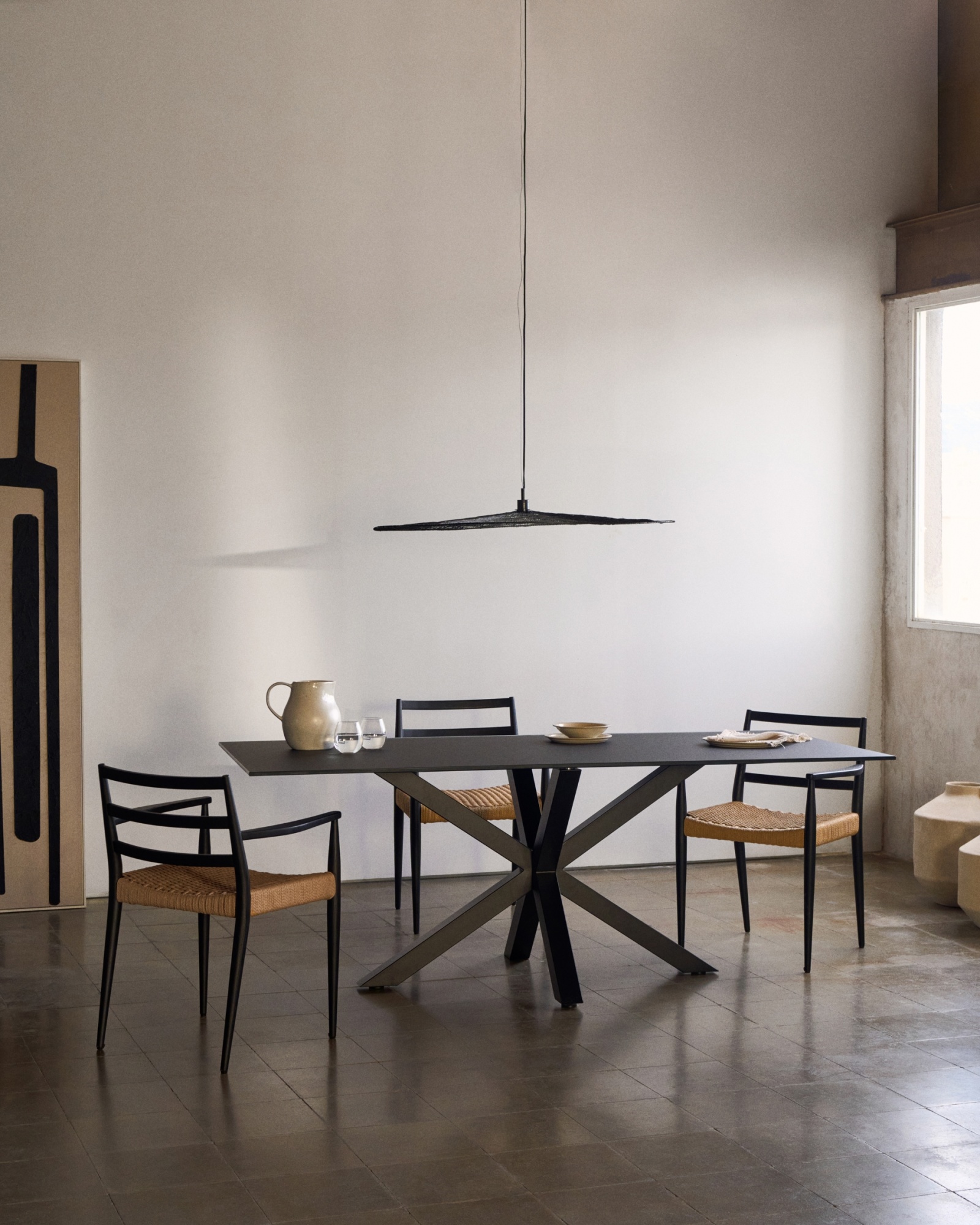 Argo Стол обеденный с черными ножками из стали и столешницей из черного стекла 200x100 La Forma (ex Julia Grup)