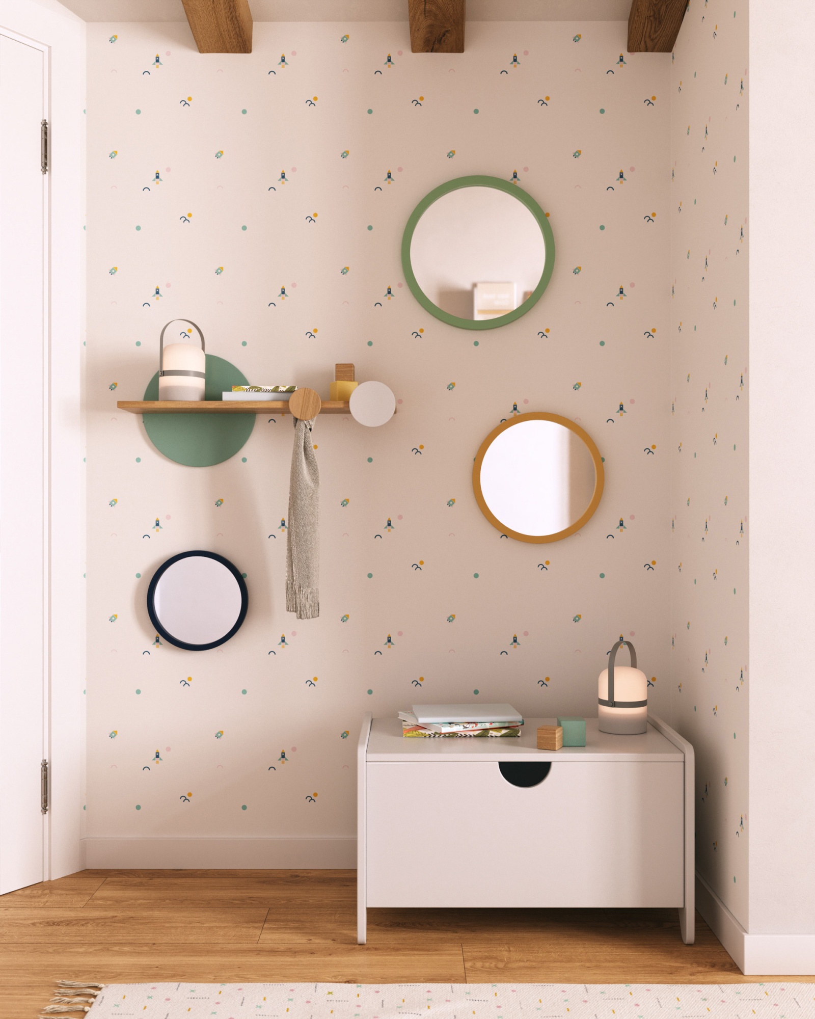 Полка Diti из массива натуральной сосны и бело-бирюзового МДФ 60 x 26 см FSC La Forma (ex Julia Grup)