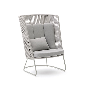 Уличное кресло Saconca с высокой спинкой из веревочного шнура и серой оцинкованной стали La Forma (ex Julia Grup)